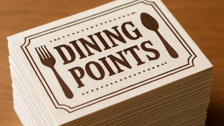 Stack of dining rewards program cards labeled “Dining Points” symbolizing earning bonuses at restaurants.